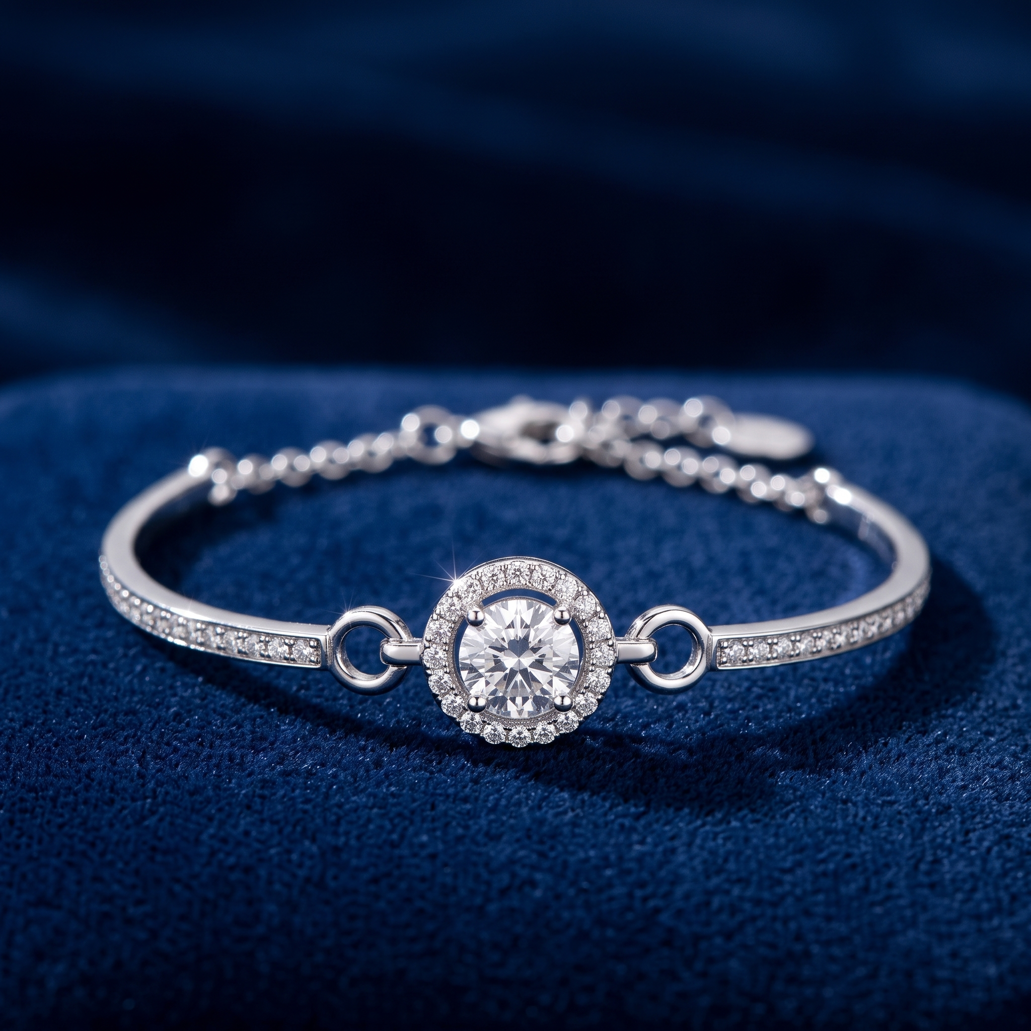 CAPRI Starlight Bracelet — Platinum on midnight blue velvet